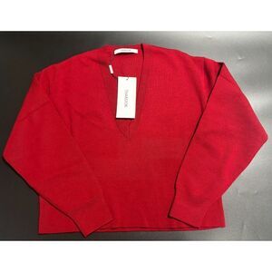 Thakoon NWT Deep V-Neck Cropped Wool Blend Sweater In‎ Burgundy Size X-Small